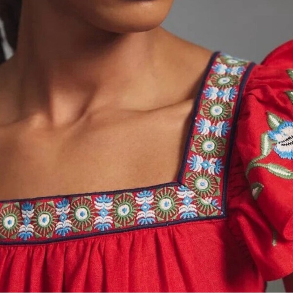 Farm Rio for Anthropologie Embroidered Square-Neck Dress - Picture 2 of 12